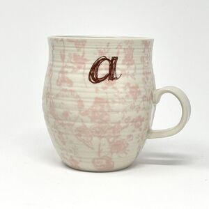 Anthropologie HOMEGROWN Monogram Initial A Letter Floral Coffee Mug Cup Pink